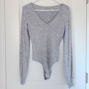 Grey Puff Sleeve Bodysuit